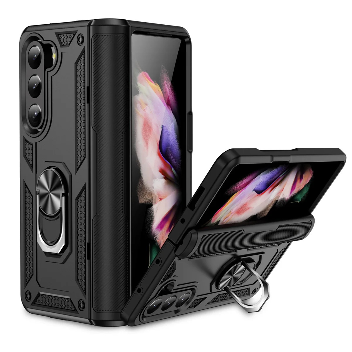 

Military Grade Protection Metal Ring Holder Case for Galaxy Z Fold 5 Shockproof Heavy Duty Defender Folding Protective Case