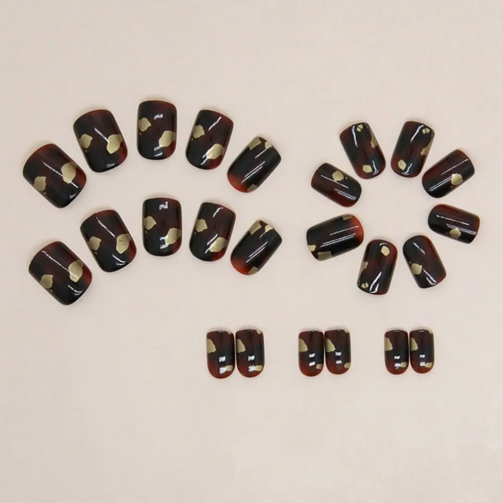 Detachable Short Round False Nails French Cute Bear Fake Nails Sunset Autumn Full Cover Nail Tips for DIY