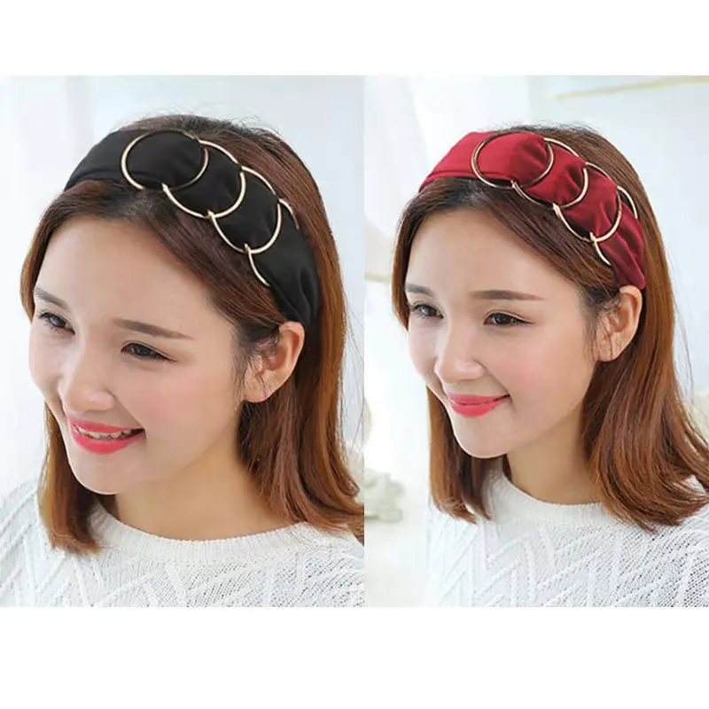 Opaska do włosów w stylu koreańskim Glam, 1 sztuka, szeroka, materiałowa, vintage, metalowy pierścień, elegancka, wygodna na cały dzień, opaski dla kobiet.