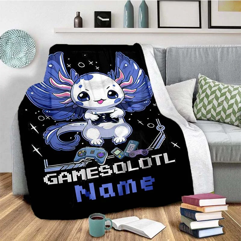 Custom Name Cute Hexagonal Axolotl Plush Blanket, suitable for sofa, bed, birthdays, children, friends, gifts