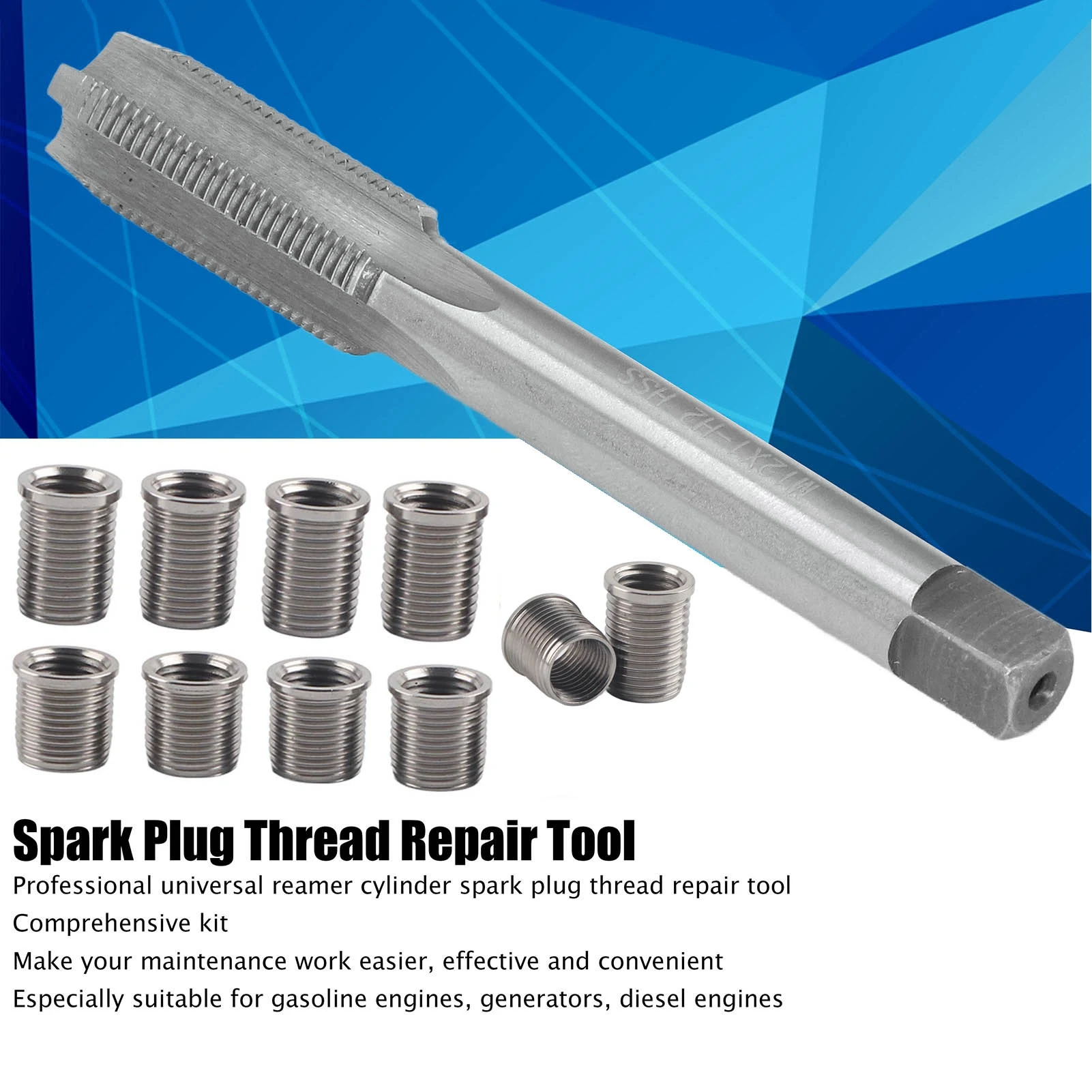 Spark Plug Thread Repair Tool M10x1.0 Bolt + M12x1.0 Tap Auto Accessories Hardware Kit