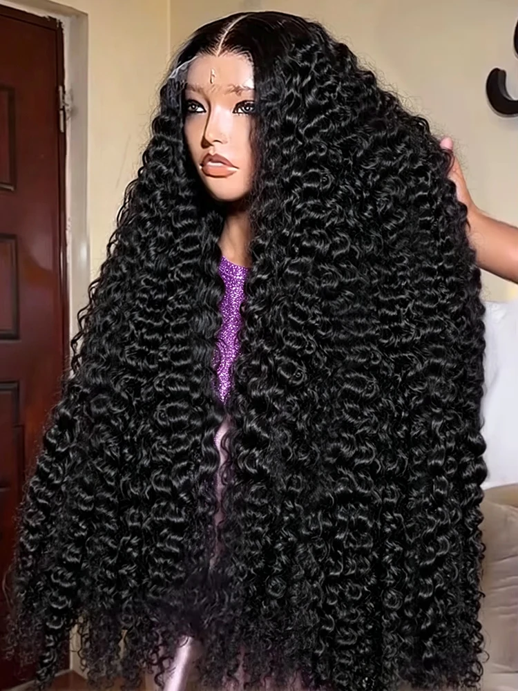 Deep Wave Frontal Wig Transparent 13x4 13x6 HD Water Wave Lace Frontal Human Hair Wigs 40 50 Inch Long Wigs 360 Full Burmese Curly Lace Front Hair Wigs For Women 300% Density on Clearance Sale Preplucked