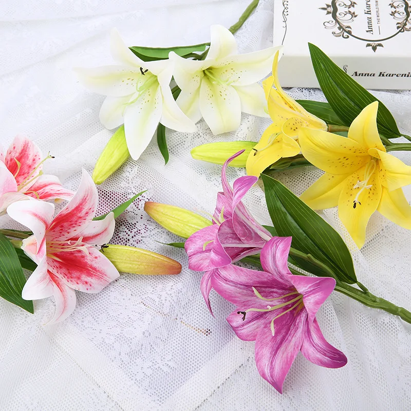 3D Printing Lily Branch Artificial Flowers Real Looking Fake Flowers Flores for Wedding Home Garden Decoration