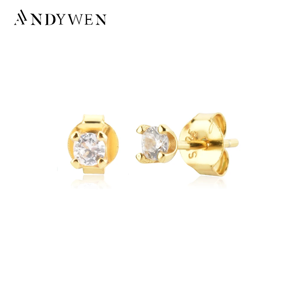 ANDYWEN 925 Sterling Silver Clear Zircon Opals Stud Earring Piercing Luxury Tiny Simple Pendiente Luxury Jewelry Clips Wedding