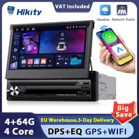 Hikity Carplay 4+64G Android 1Din Car Multimedia Player Retractable Screen GPS Navigation WIFI Bluetooth 1din autoradio No DVD