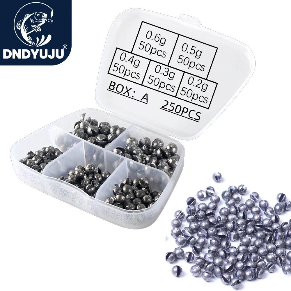 DNDYUJU 250PCS  0.2g-1.7g Lead Set Carp Fishing Solid Oval Split Shot Lead Explosion Sinker Fishing Lure Weight AccessoriesTools