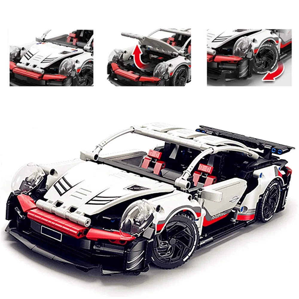 Technical Blocks White RS Sports Car Classic Champions Racing Vehicle Model Building Block Bricks Toys DIY Gifts