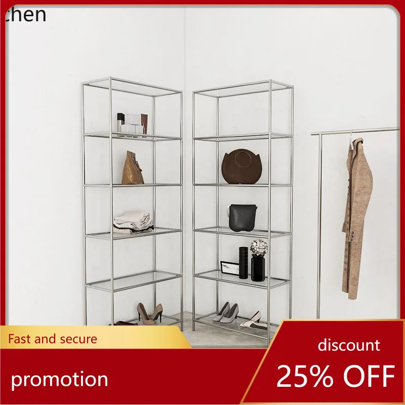 CZ Stainless Steel Wall-Mounted Multi-Layer Storage Rack Clothing Store Display Rack Tempered Glass Display Rack