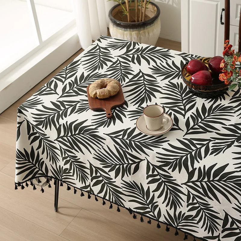 Cotton linen tablecloth with peony tassel print, INS style home dining table cover, Amazon wholesale
