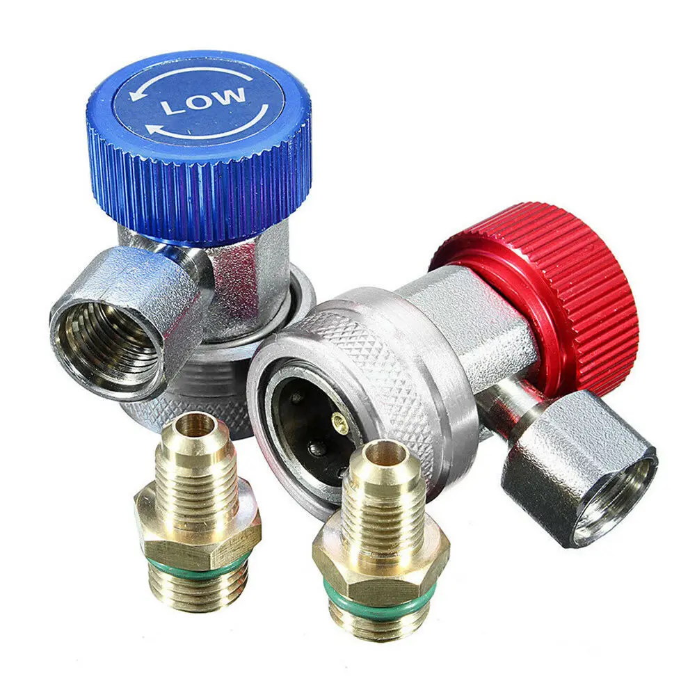 

2Pcs Manual Air Conditioning Coupler Connector Adapter High Flow Snap Lock Car Refrigerant Charging Hose Easy Installation