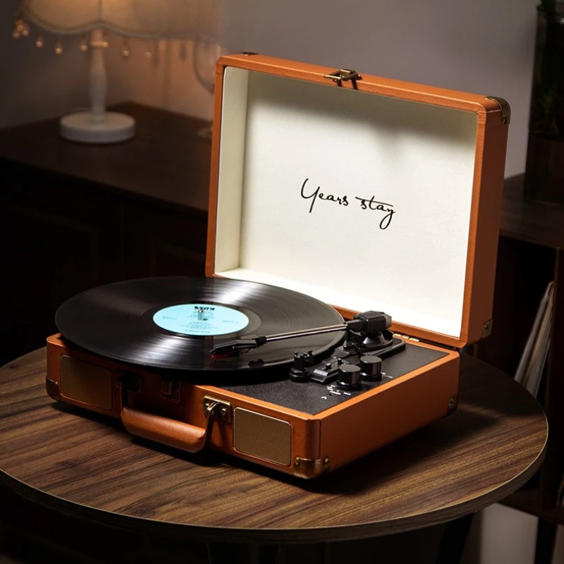 Vintage Portable Bluetooth Record Player Suitcase Turntable Multifunctional Speaker Rechargeable Hifi Stereo USB FM Speakers