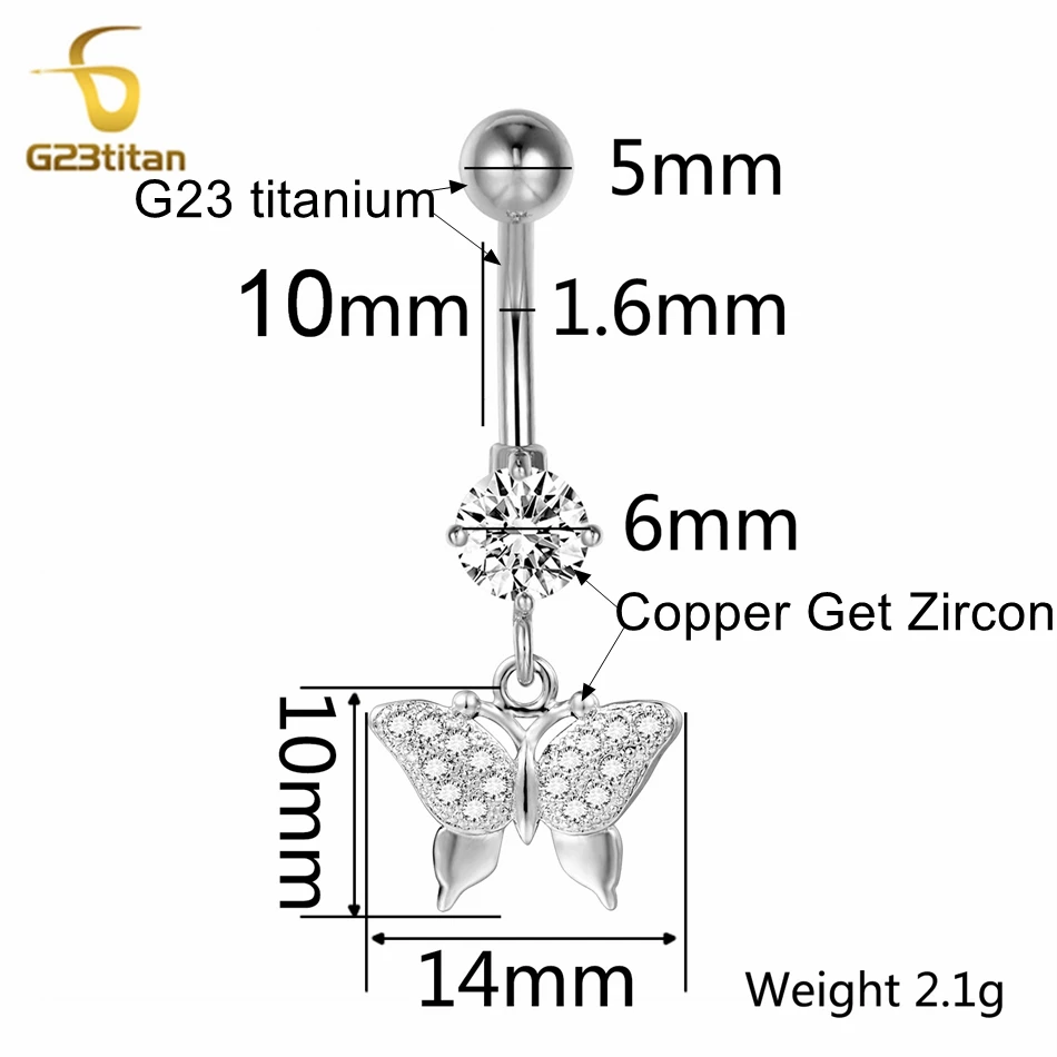 14G Titanium Barbell Belly Button Rings Silver Color CZ Crystal Dangle Navel Piercing Women Body Jewelry Sea Beach Accessories view 5