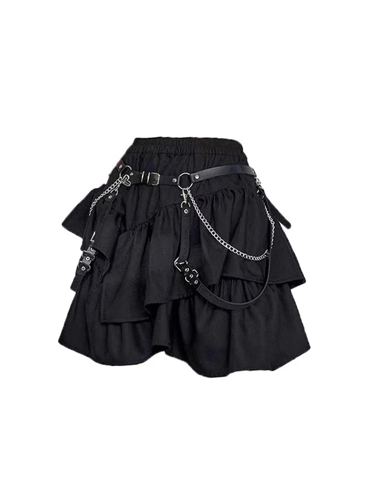 Women Y2k A-line Skirt Vintage Fashion Aesthetic Oversize Black Gothic Skirt Harajuku Korean Emo Punk Skirt 2000s Kawaii Clothes
