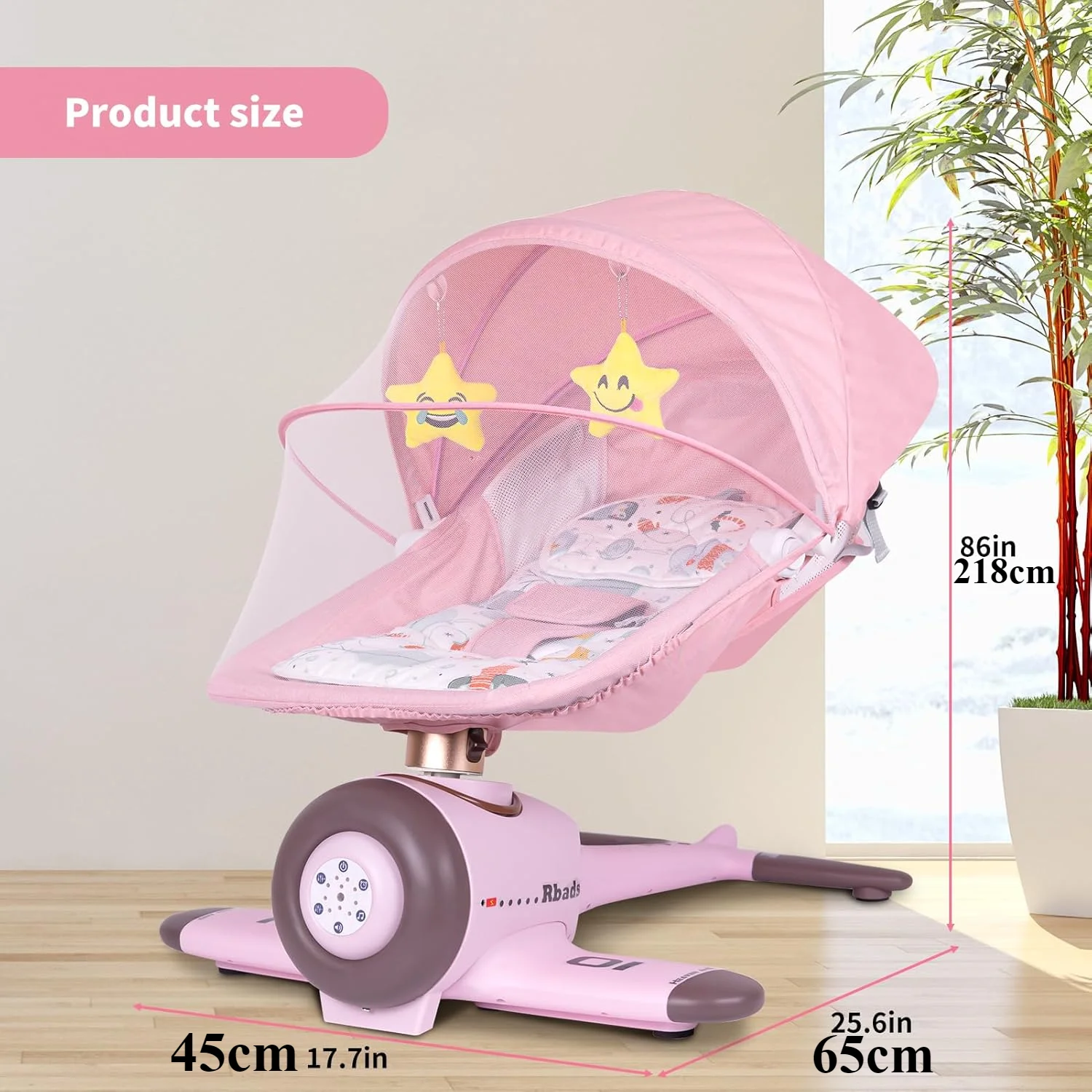 Remote Baby Bouncer & Rocker with Bluetooth Music & Light Mosquito Net Portable Aircraft Cabin Shape Baby Swings for Infants