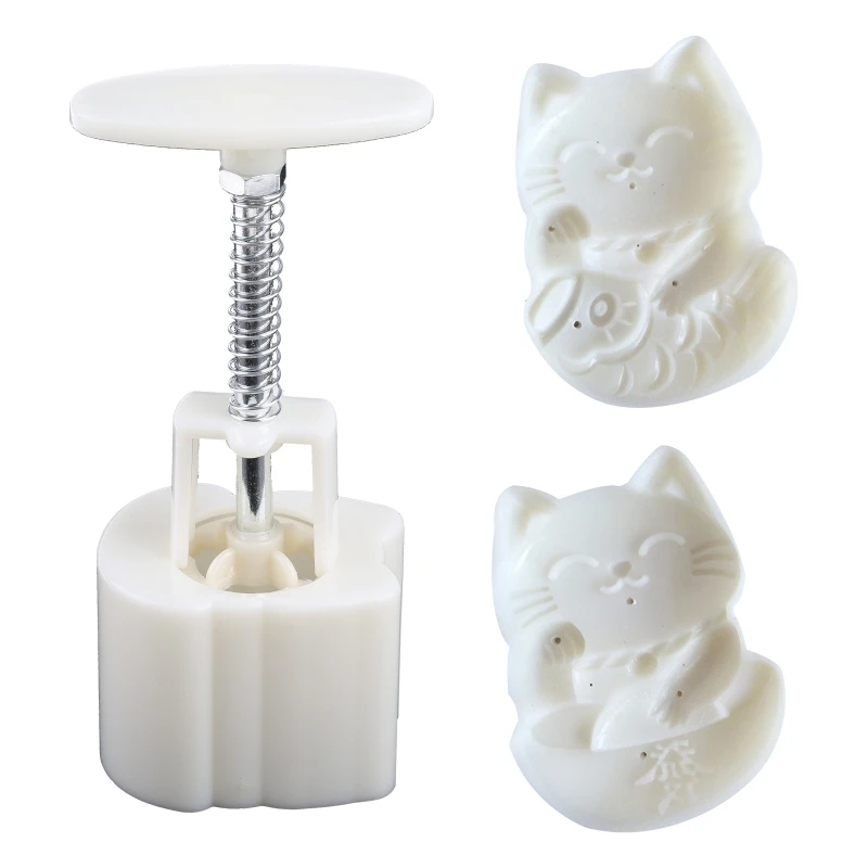 Y1UB Plastic Material Mooncake Mold Stamp Moon Cake Mold for Creative Lucky for Cat DIY Baking Mold for Mid-Autumn Fest