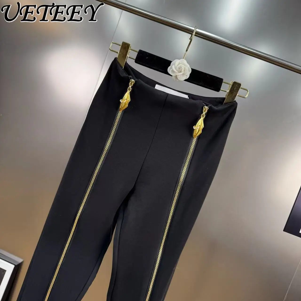 Herbst Winter Neue High-Waist Schlankheits Lange Zipper Design Slim Fit Hosen Einzigartige Chic High-End-Fühlen Schwarz Vielseitige Leggings