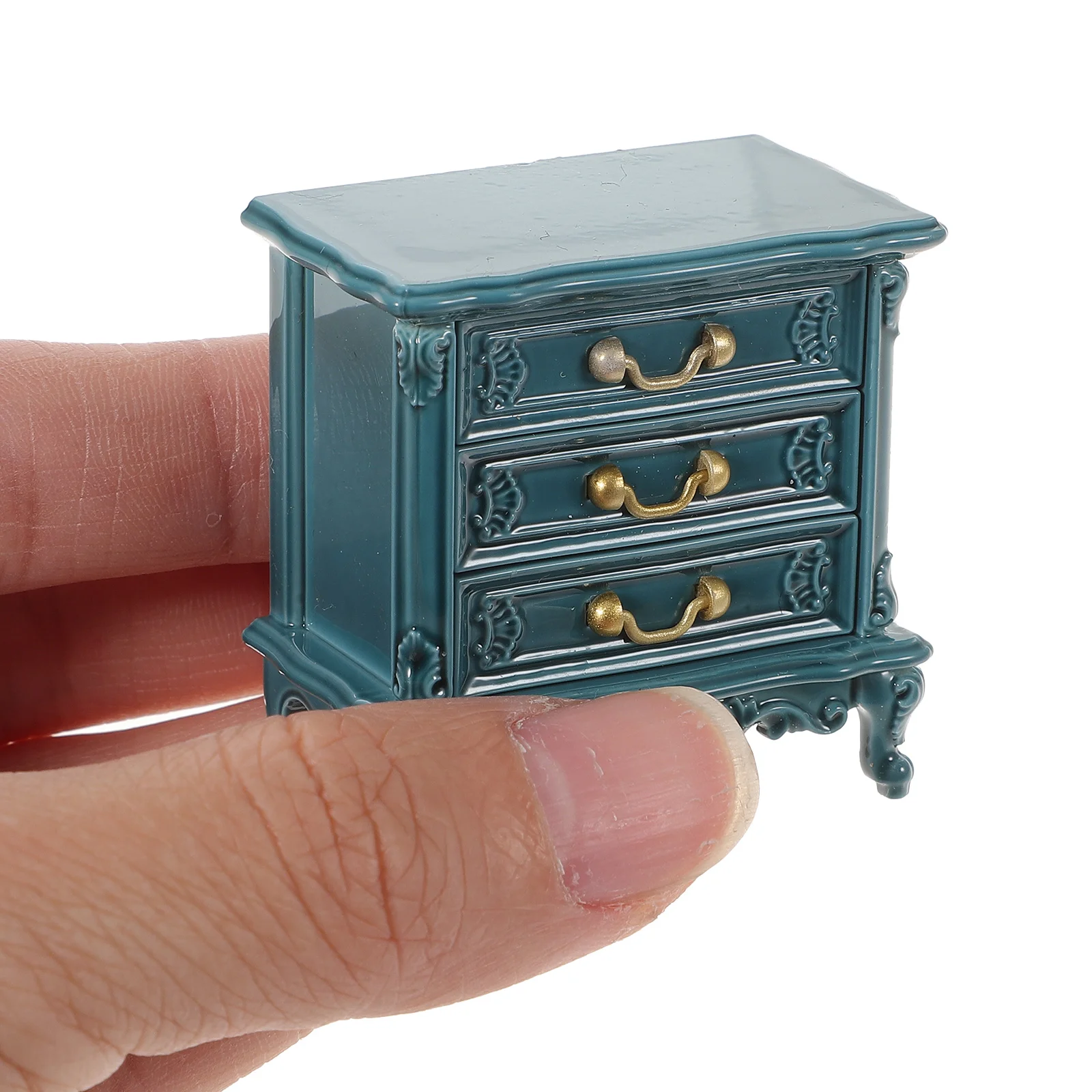 Mesa de vaidade mini baú brinquedo casa em miniatura móveis adorável armário azul crianças sala estar minúsculo