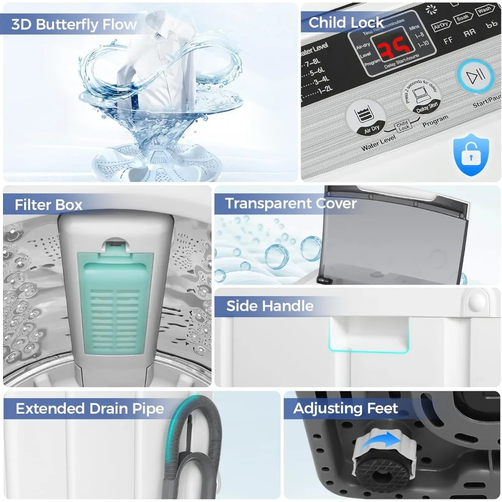 2024 New Portable Washing Machine, 17.8Lbs Capacity Full-Automatic Portable Washer