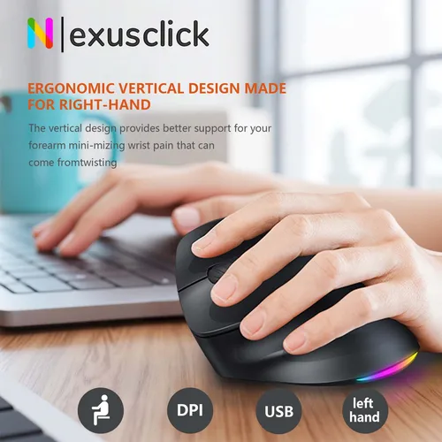 Meetion Mishen Ratón inalámbrico vertical ergonómico para zurdos Versión de luz negra Recargable Btm010 DPI 2400 Bluetooth