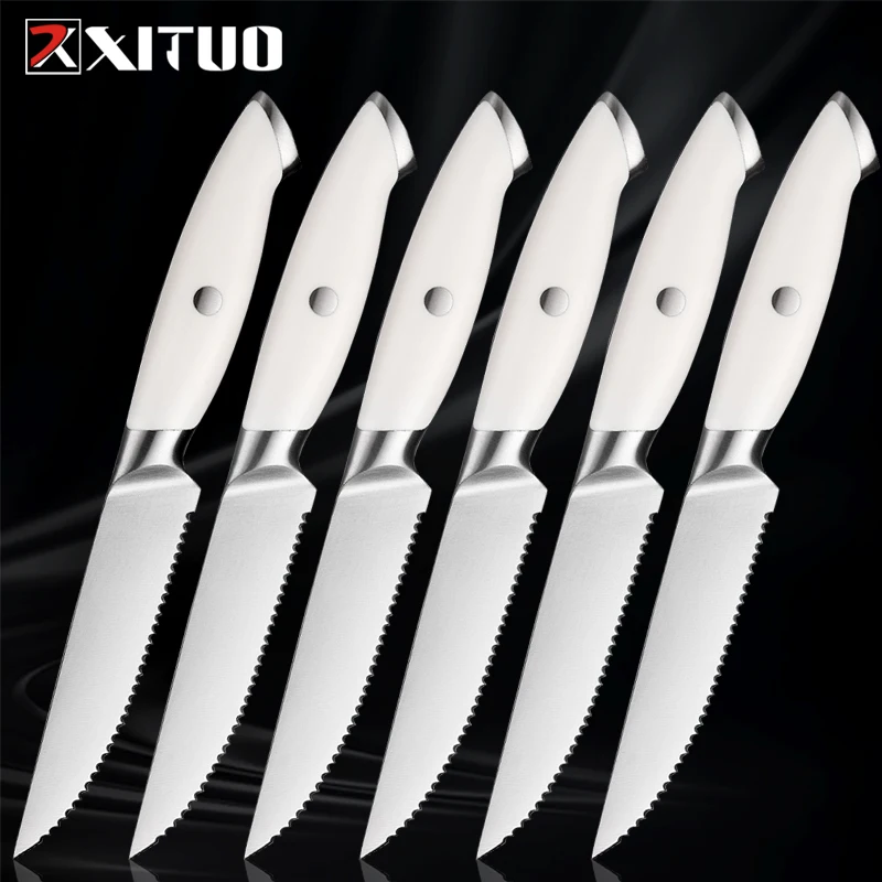 

XITUO 1/4/6pc Steak Knife Set Stainless Steel Highly Polished Handles Outdoor Barbecue Tourist Serrated Steak Knives Full Tang