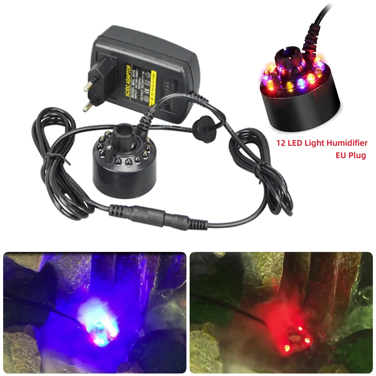 24V Ultrasonic Mist Maker 12 LED Colorful Fountain Pond Atomizer Humidifier Garden Park Hotel Landscaping Atomizer Spray Head