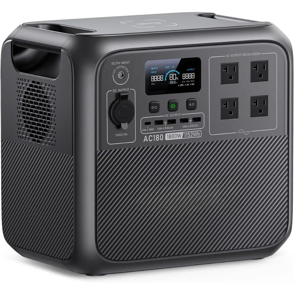 

Portable Power Station AC180, 1152Wh LiFePO4 Battery Backup W/ 4 1800W (2700W Peak) AC Outlets, Solar Generator