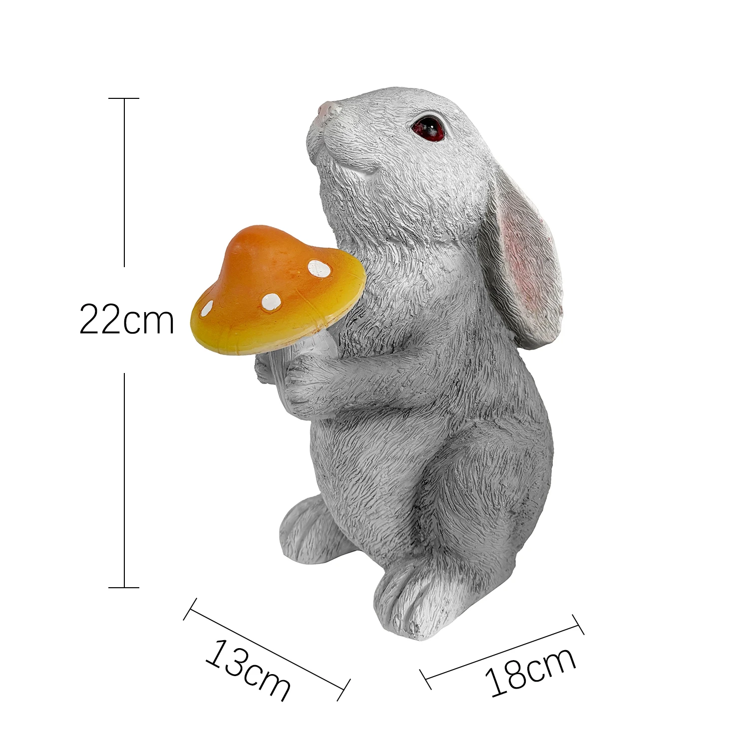 Solar Powered Bunny Garden Statue With Light Up Mushroom 22cm Grey Resin Rabbit Figurine LED Outdoor Decoration For Yard Lawn De