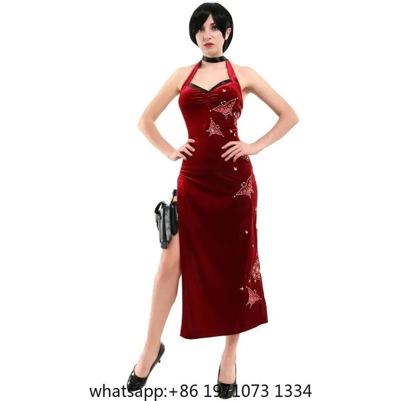 Ada Wong Cosplay Dress Uniform Halloween Christmas Costume Women Red Lace Cheongsam Lingerie Suit Movie Secret Service Outfits