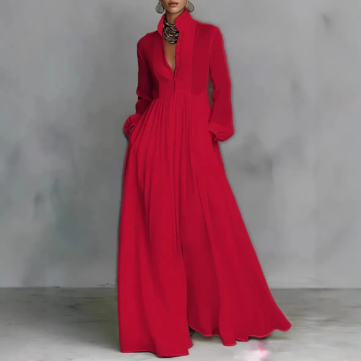 2026 New Model: Elegant, Slim-Waisted, Long-Sleeved Dress with Pleats, French-Style, White, Perfect for Vacation