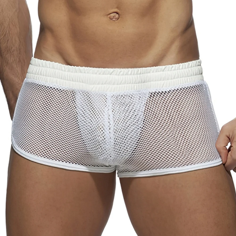 

Men Mesh Transparent Boxer Trunks with Low Waist Design Casual Shorts Suitable for Beachwear and Home Sleepwear