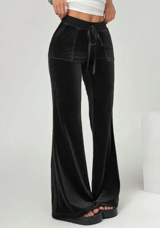 

2026 Autumn and Winter Women's Simple Temperament Velvet Casual Pants with Drawstring To Show Off Slim and Wide Leg Pants