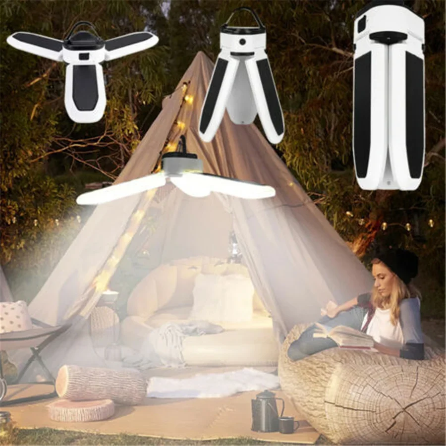 

Creative Foldable Solar Led Camping Light Outdoor Portable Three Leaves Tent Lamp USB Rechargeable Emergency Night Market Lights