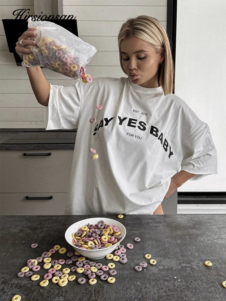 Hirsionsan Vintage Say Yes Baby Printed T-Shirt Couple Graphic T Shirt WoMen Boyfriends Cotton Casual Sport Streetwear