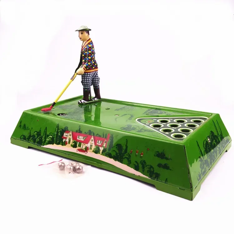 [Funny] Adult Collection Retro Wind up toy Metal Tin Playing golf ball sport Mechanical toy Clockwork figures model kids gift