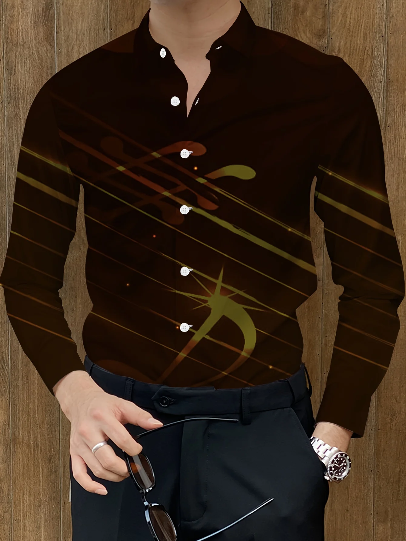 Men'S Stand Collar Long Sleeve Print Shirt with Colorful Square Pattern Geometric Elements Abstract Style 2025