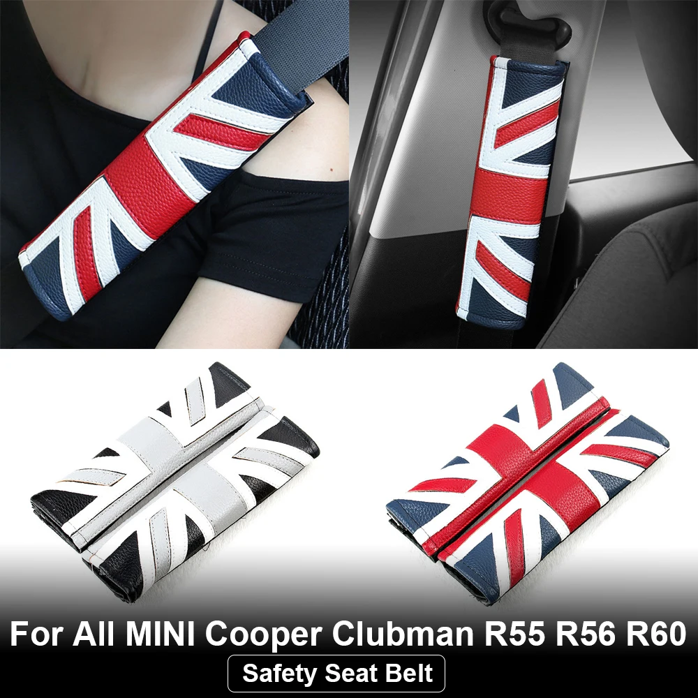 2pcs For All MINI Car Safety Seat Belt Cover Pad Fit MINI Cooper Clubman F54 F55 F56 F60 R60 R61 R56 Union Jack Auto Accessories