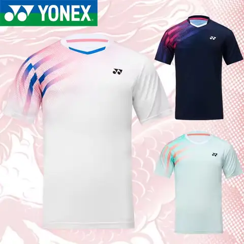 YONEX 새 커플 배드민턴 슈트 YOBC3124CR 속건성 탑 반팔 티셔츠 땀 흡수 탈취 통기성 