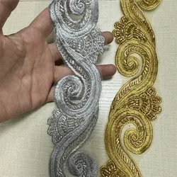 4.5yards Gold Silver Beaded Lace Trim Wholesale Rhinestone Lace For Bridal Dresses