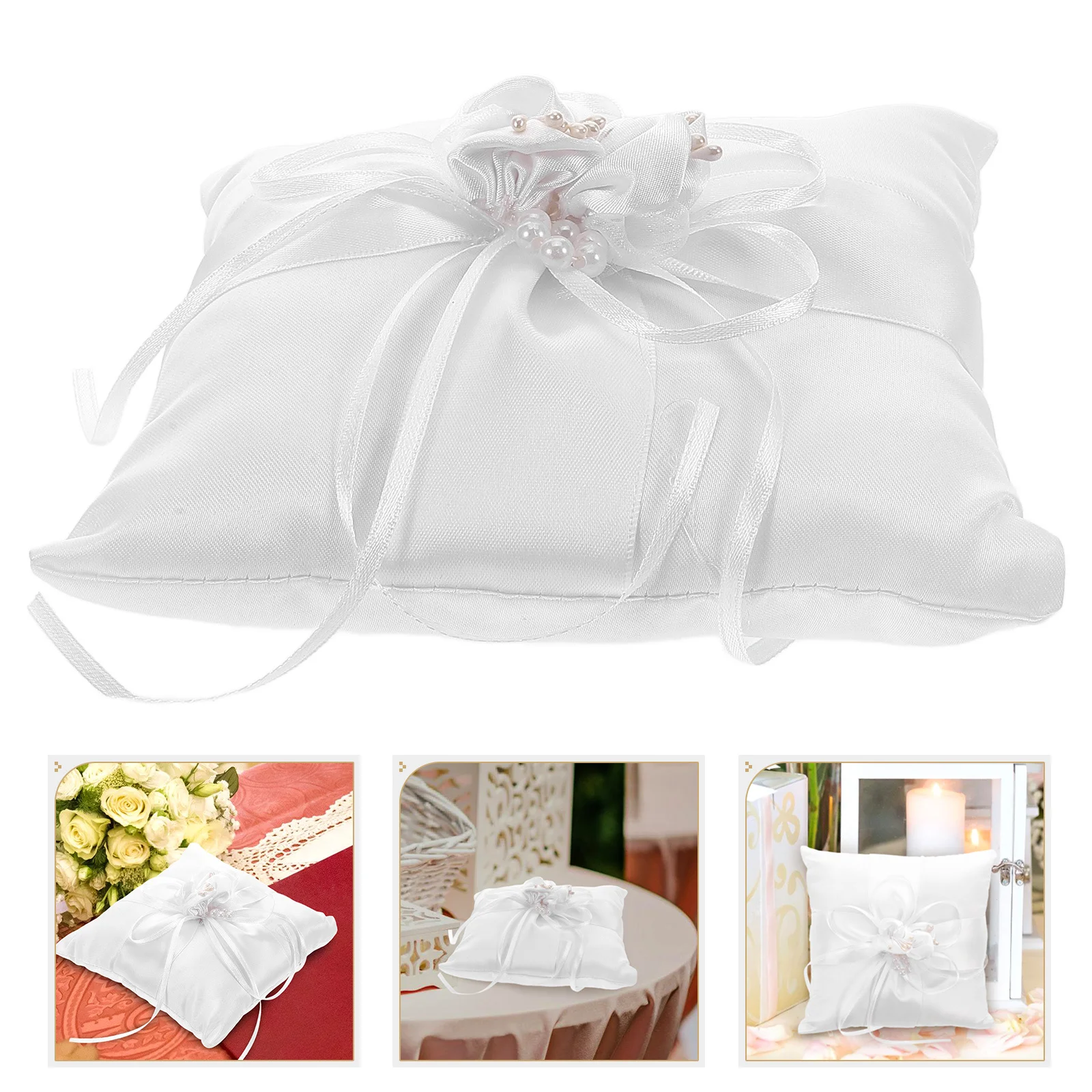 

Elegant Wedding Ring Pillow with Bowknot Decor Soft Compact Design for Ceremony Party Proposal Valentine Decoration Ring Bearer
