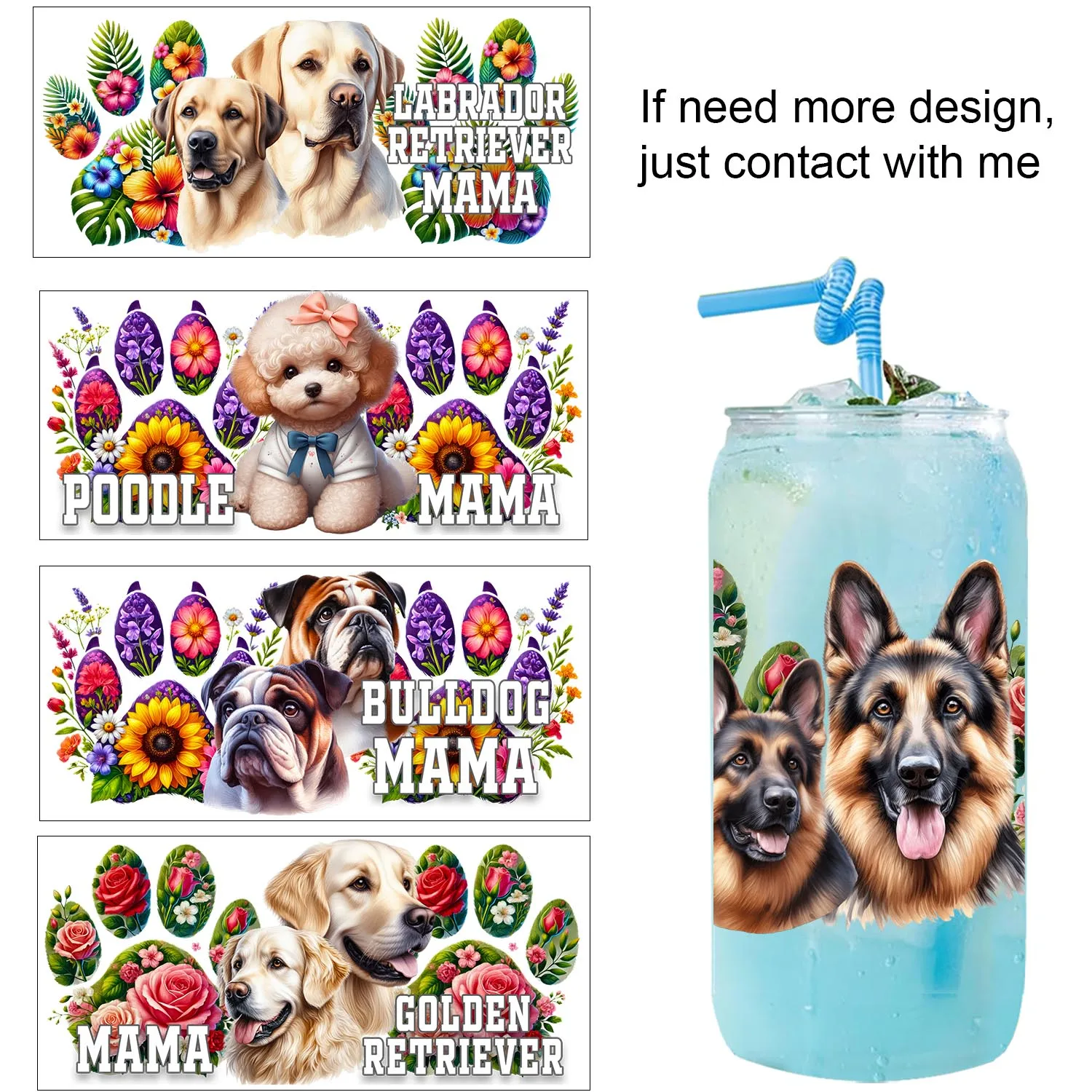 Cute Dog Series Easy Peel Waterproof DIY Decals 3D Transfers UVDTF Stickers 16oz UV DTF Cup Wraps for Libbey Glasses