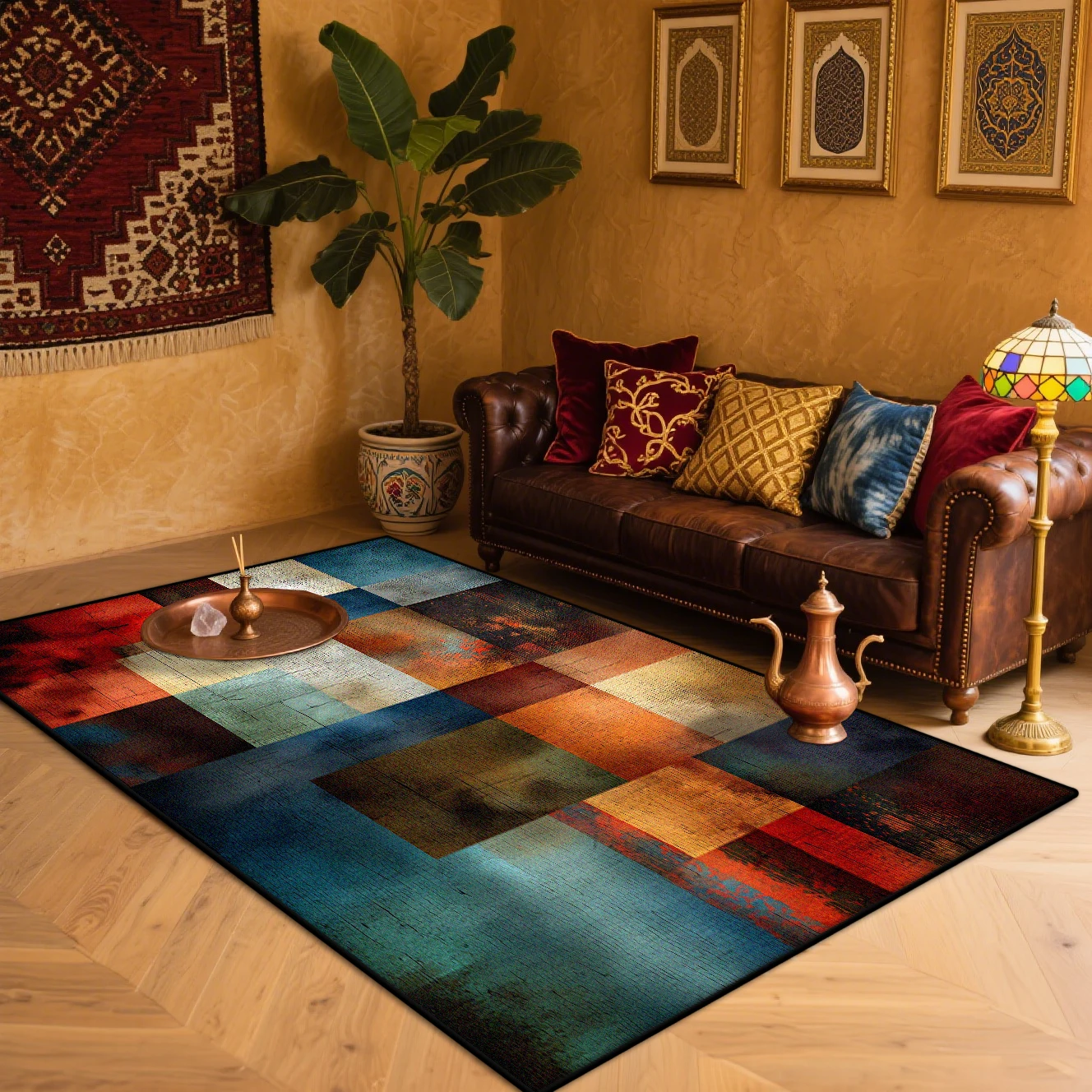 

Ретро геометрический ковер для гостиной, украшение в стиле бохо, домашний диван, моющийся ковер для спальни, гардеробной, пушистый мягкий напольный коврик, татами