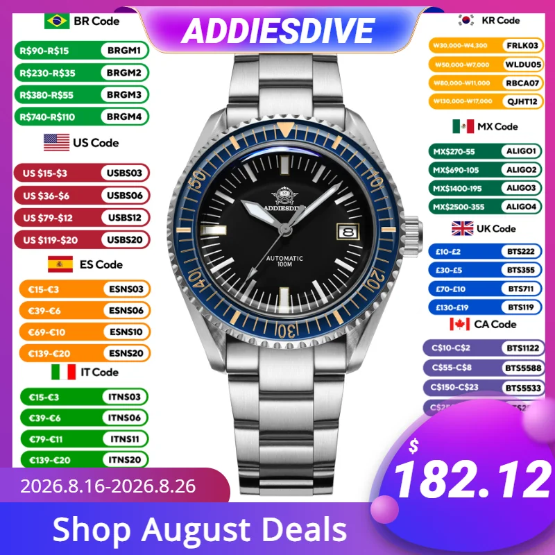 ADDIESDIVE AD2058 Männer Uhren Sapphire 100m Wasserdichte Automatische Mechanische Uhr Relogios Masculino Leuchtende Stahl Armbanduhren