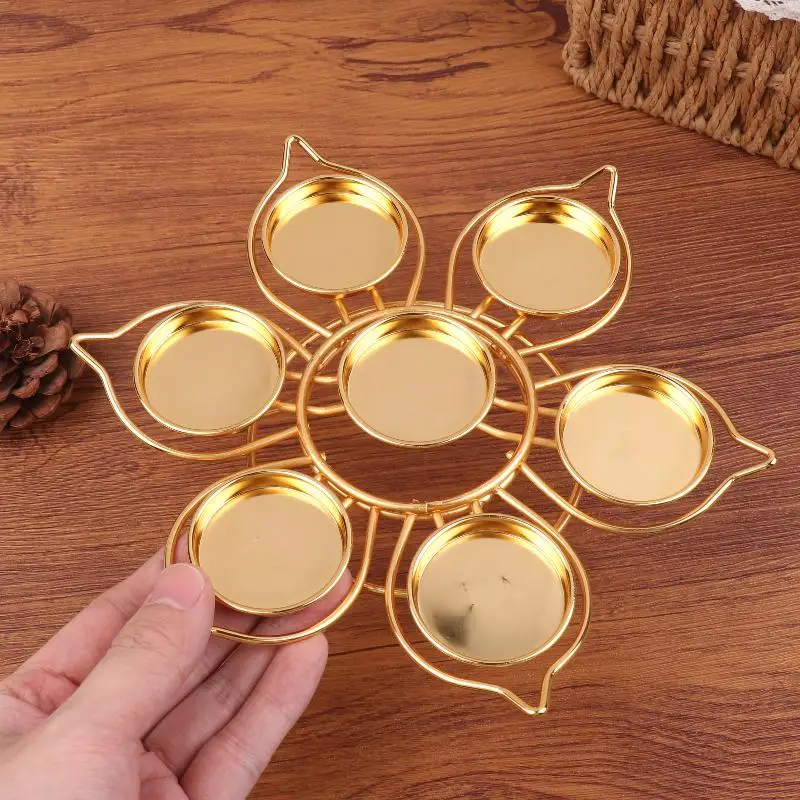 حامل شموع شاي Jiuxing Plum Blossom - حامل شموع معدني على سطح الطاولة، لتصميم اللوتس، 9 رؤوس، مناسب لجميع المناسبات