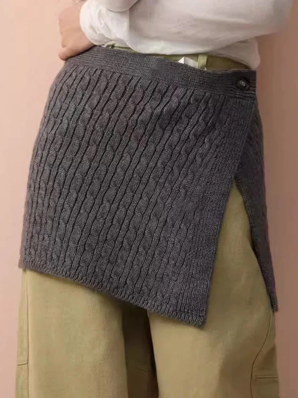 

Вязаная юбка больших размеров с высокой талией, А-силуэт, повседневная, зимняя, модная, для полных женщин, в корейском стиле, с длинными рукавами, круглый вырез