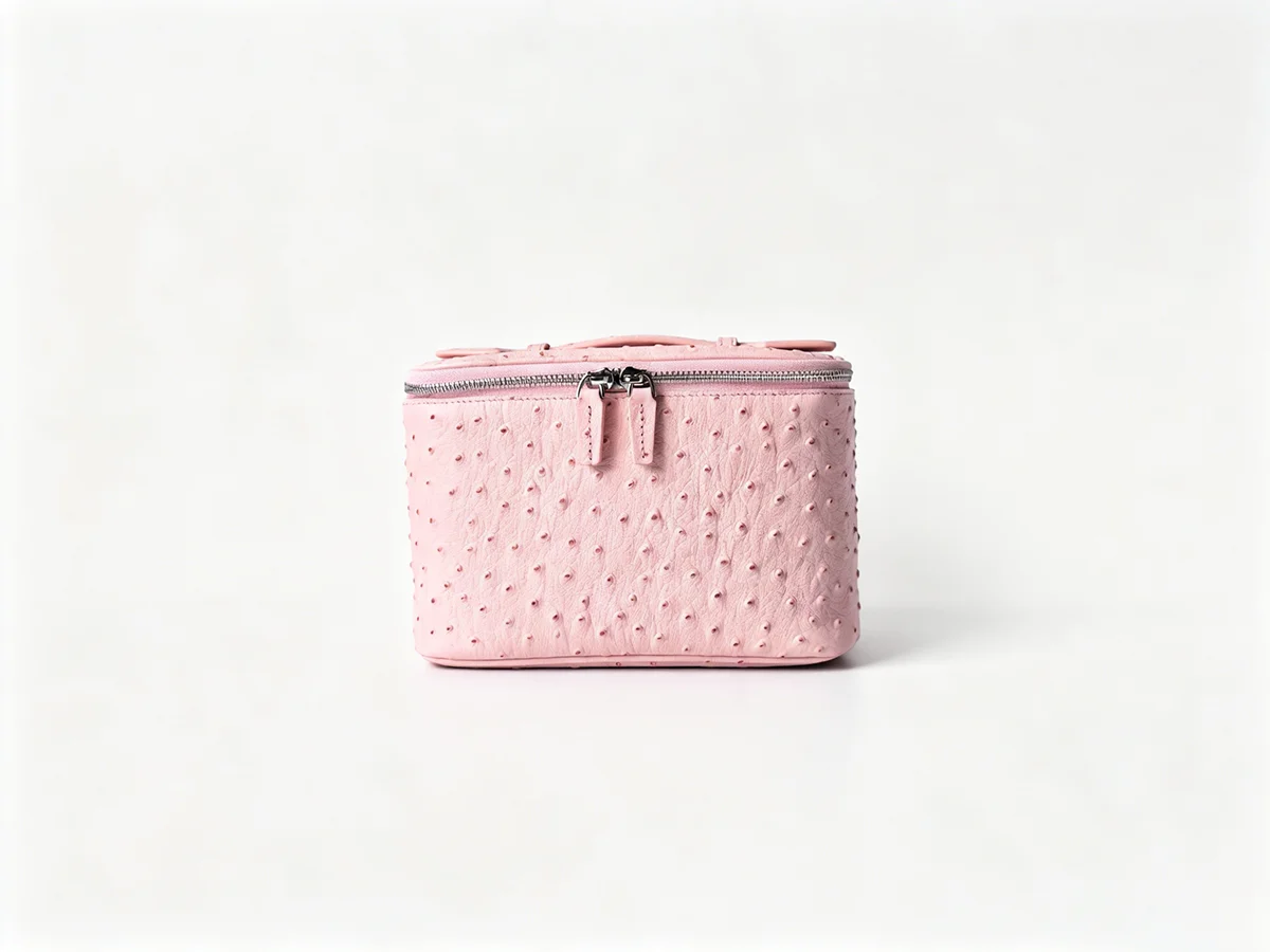 Neue Kosmetiktasche aus echtem Leder mit Straußenmuster, Damen-Kulturtasche, große Kapazität, luxuriöser Badezimmer-Organizer – Detail 4