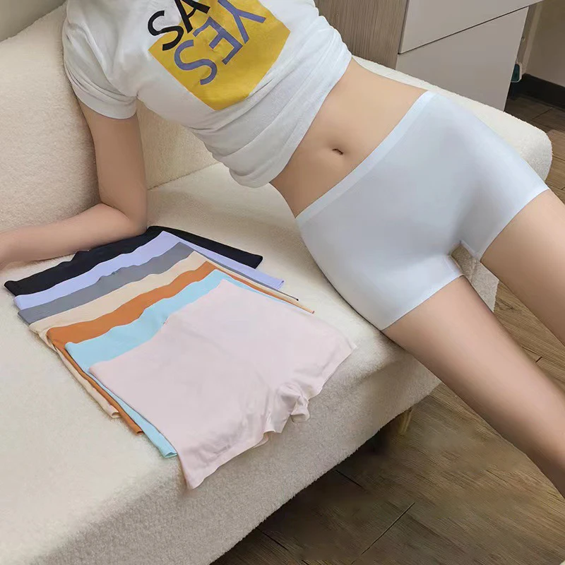 FallSweet 4PCS Seamless Ice Silk Boxers for Women Soft Under Dress Anti-Chafing Boyshorts Plus Size Safety Shorts Underwear M-XL