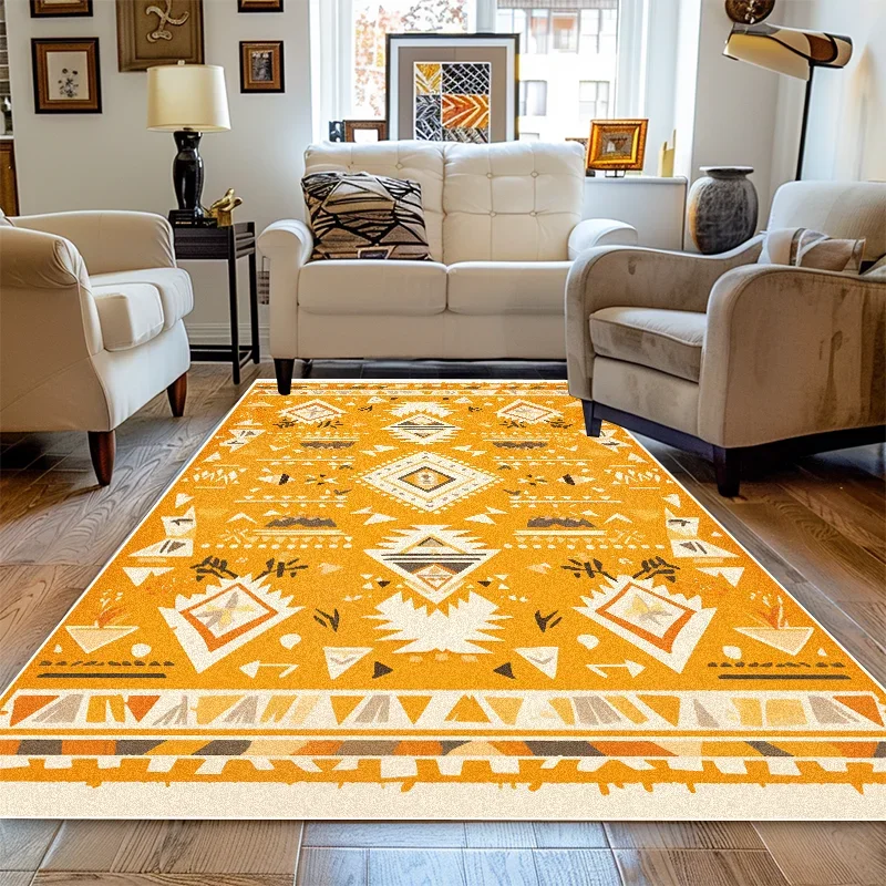 

Carpet for Living Room Retro Bohemian Yellow Abstract Large Area Rug Home Decoration Pastoral Ethnic Style Bedroom Mat Ковер