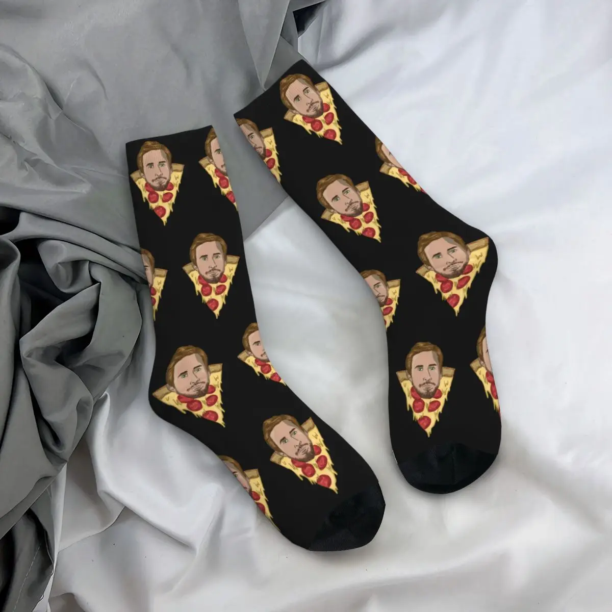 Retro Unisex Funny Pizza Ryan Gosling Socks Parody Accessories Middle Tube Socks Cotton Birthday Present