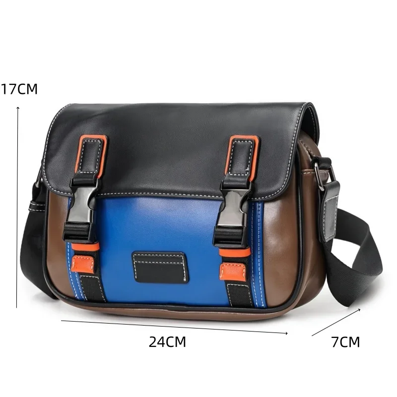 2026 New Men's Messenger Bag Fashion Patchwork PU Leather Crossbody Bags Men Shoulder Bag Square Satchels Sling Bag Handbags