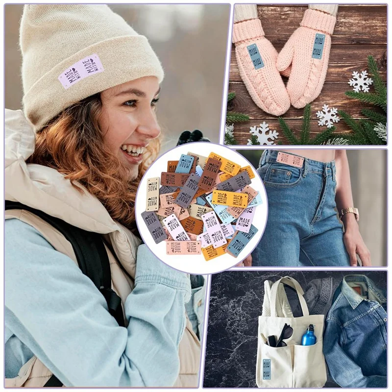 50PCS PU Leather Label Handmade Tag Label Faux Leather Label Embossed Tag Embellishment Knit DIY Replacement Parts